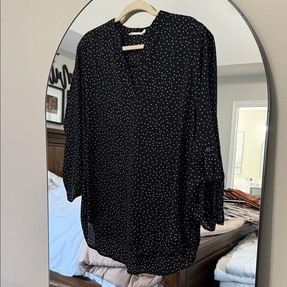Lush Black Blouse with White Dots - Picture 1 of 5